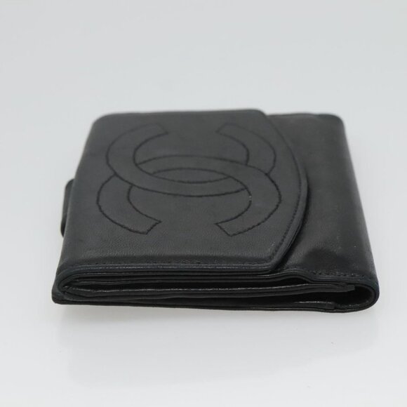CHANEL Bifold Wallet Lamb Skin Black CC Auth - Picture 3 of 16
